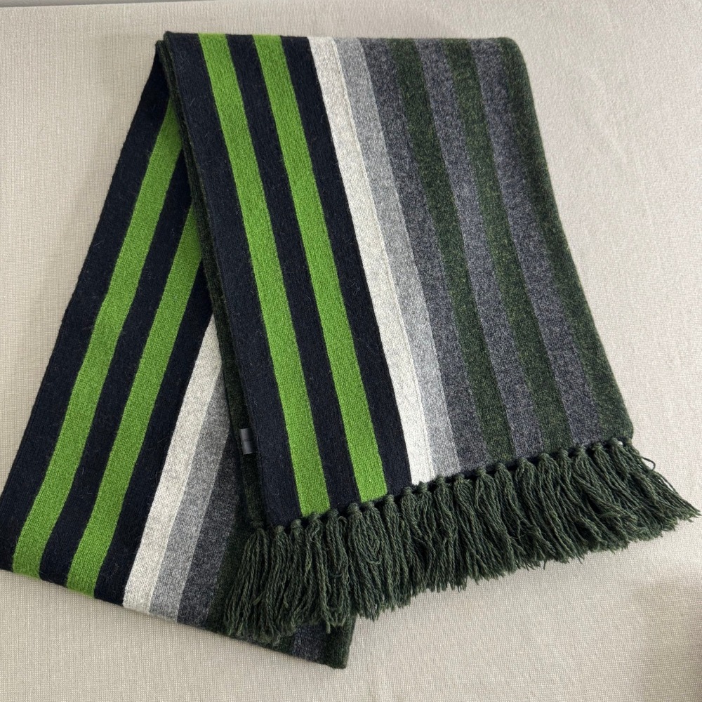 Express Lambswool Scarf Striped Green/Gray/Black/White‎